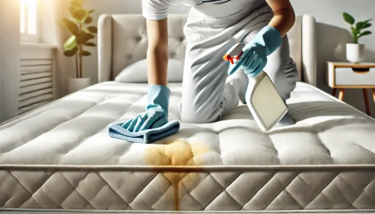 Person cleaning a urine stain on a mattress