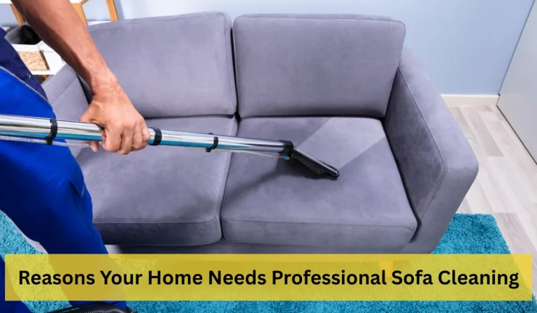 Person using a vacuum cleaner to professionally clean a dirty sofa.